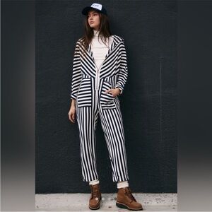 Cruel summer free people Striped Jumpsuit with Navy and White Design (altered)